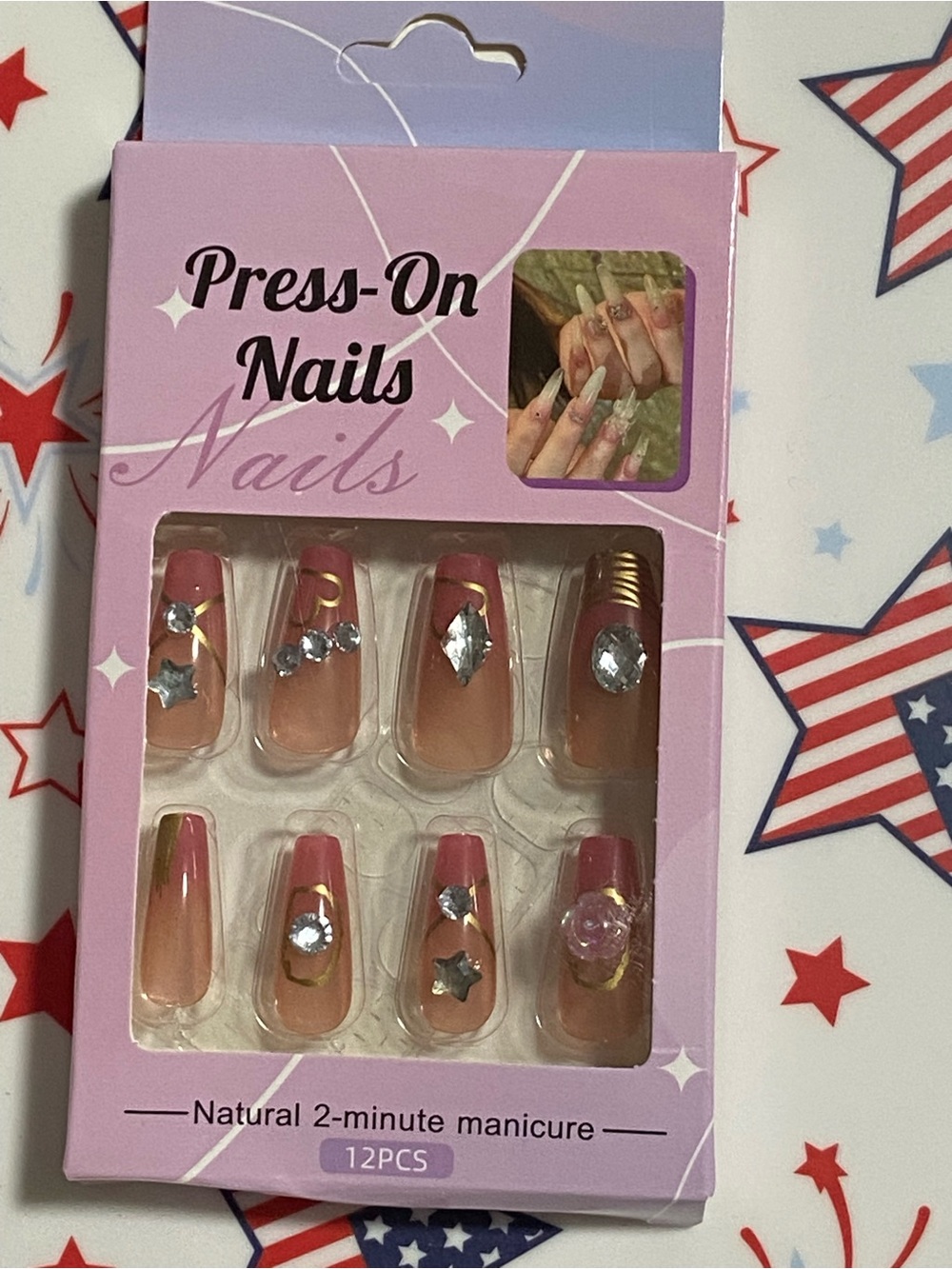Pink Accent Crystal Design - 12PCS nails